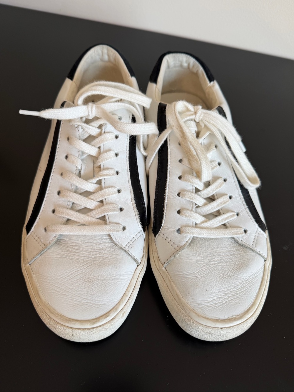 Madewell White Leather Sneakers with Black Stripe